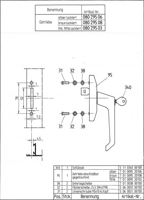 Produktbild Getriebe abschliessbar - Getriebe AL 2000 Kipp-vor-Dreh silber beschichtet